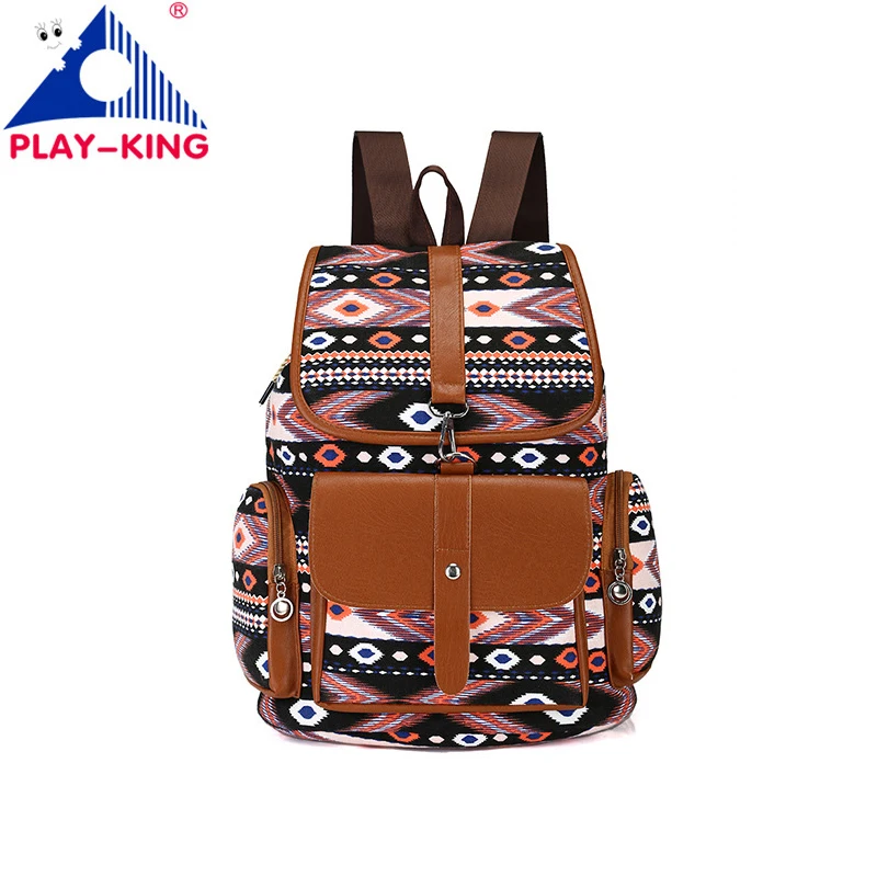 

PLAYKING Casual Canvas School Backpack Women Lovely Cat Printed Drawstring Backpack Teenager Large Capacity Ladies School Bag