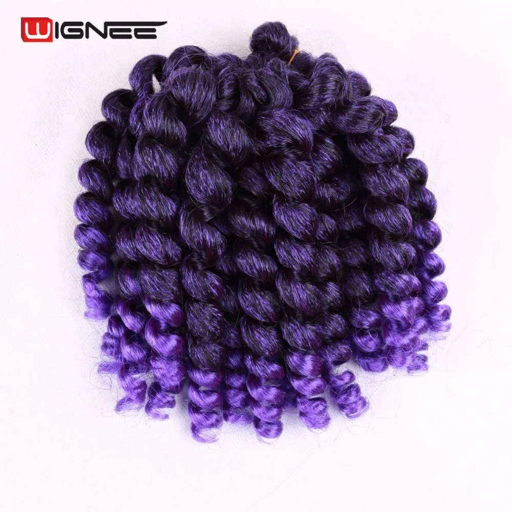 

Wignee 8 Inches Curly Senegalese Twist Synthetic Hair Extensions Ombre Mixed Color 1B Purple/BUG/Grey Crochet Braids Hair Pieces