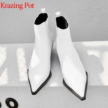 Krazing pot/ботильоны из кожи с натуральным лицевым покрытием; ботинки «Челси» с острым носком на среднем каблуке; ограниченная настройка; ботинки «Челси» в европейском и британском стиле; L53