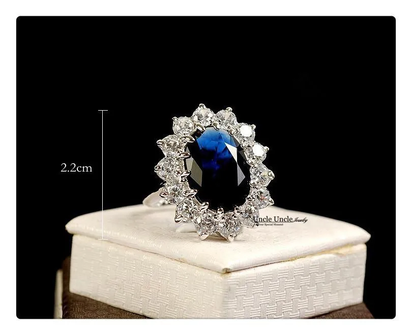 Классический Королевский семейный дизайн белого золота Цвет австрийский кристалл океан синий принцесса женское кольцо