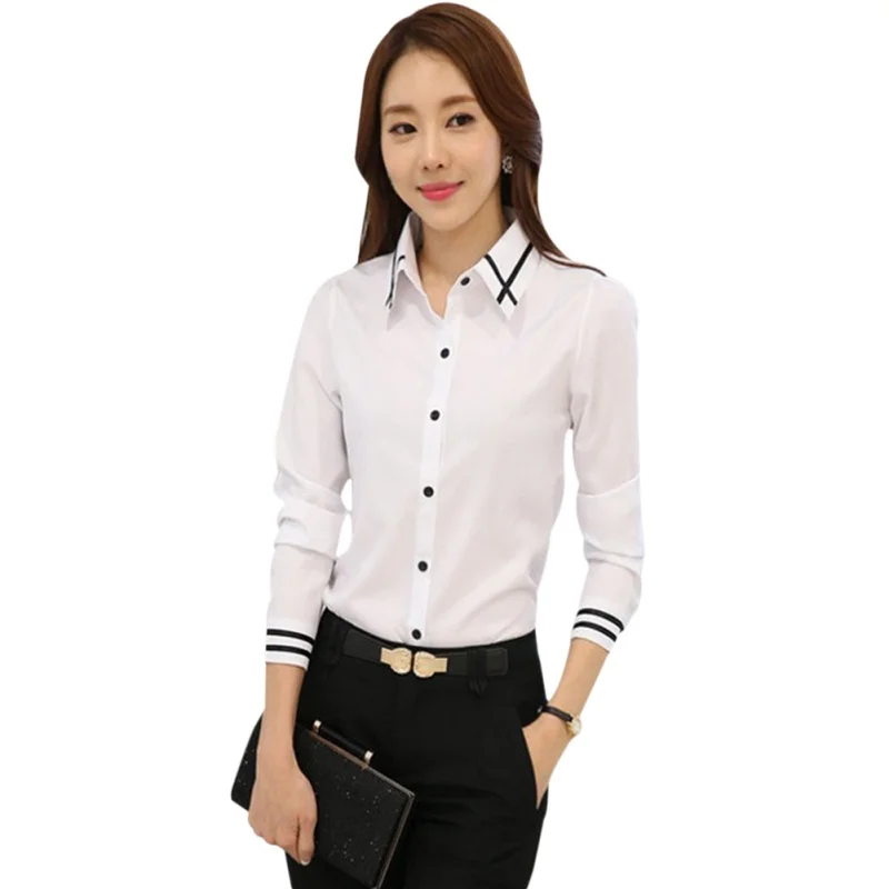 5XL размера плюс, модная рубашка с длинным рукавом и отложным воротником, формальный Топ, элегантная женская рубашка на пуговицах