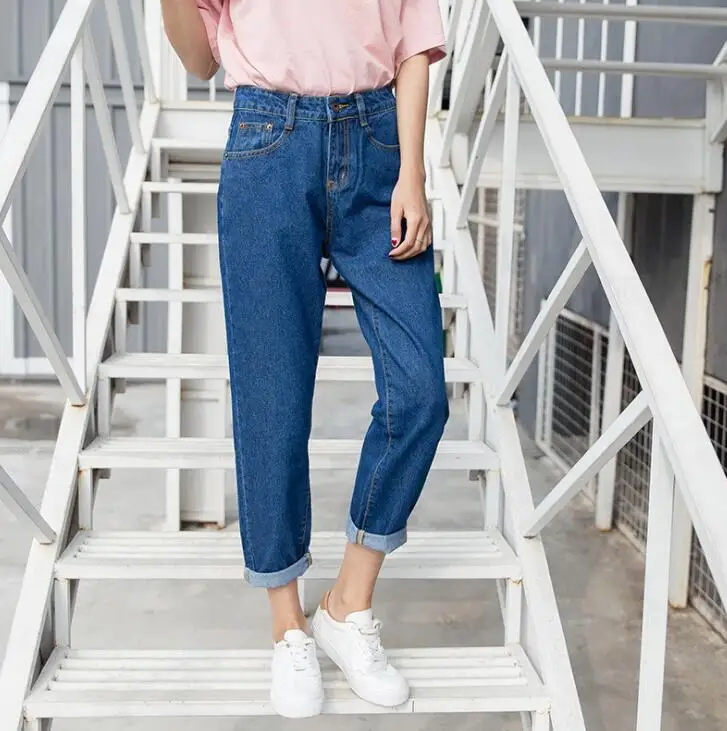 High Waist Boyfriend Jeans For Women Girls Lady 2019 New Fashion Loose Jean Vintage Blue Straight Denim Mom Jeans Pants Trousers