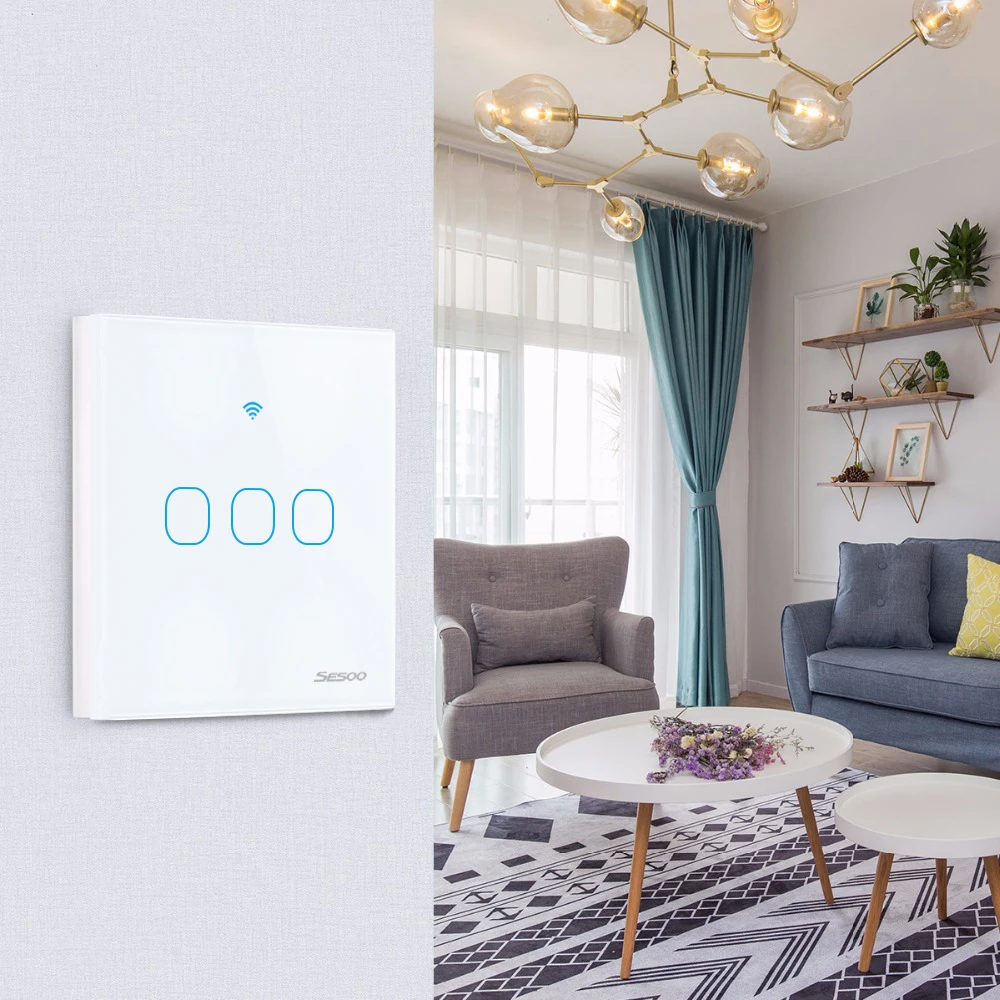 SESOO wifi Smart Touch Switch 3-Band APP беспроводной дистанционный светильник настенный переключатель Хрустальная стеклянная панель работает с Alexa/Google Home