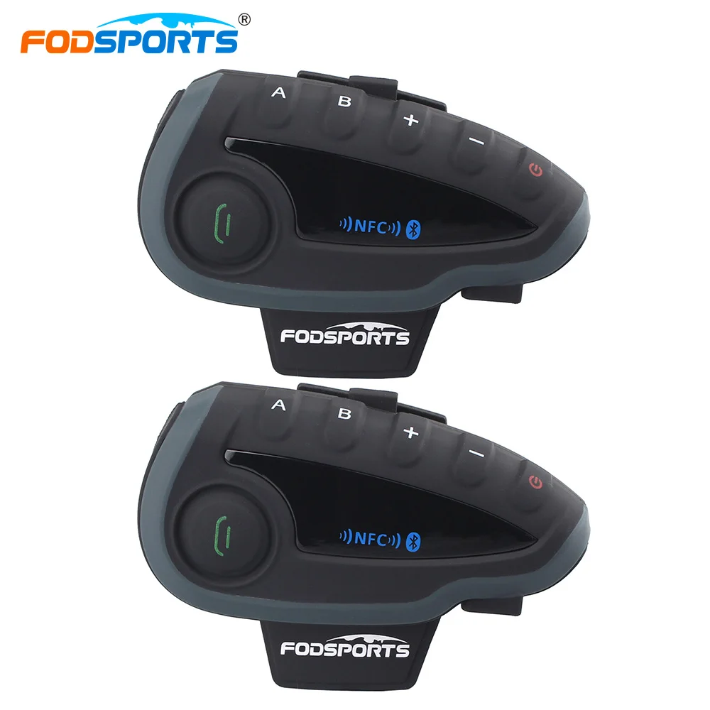 

Fodsports 2 PC V8 Motorcycle Helmet Headsets Intercom With Remote Control Bluetooth Interphone With FM NFC for 5 Riders