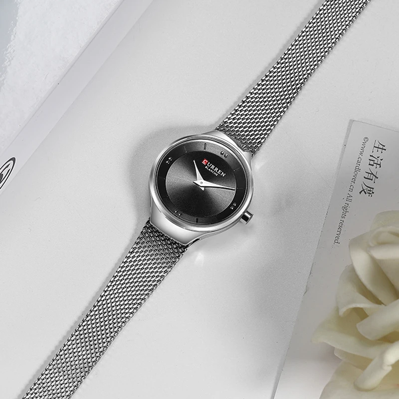 Najtaniej Eleganckie kobiety zegarki CURREN moda siatka ze stali nierdzewnej kwarcowy zegarek kobiet prosty zegarek na rękę dla pań zegar reloj mujer