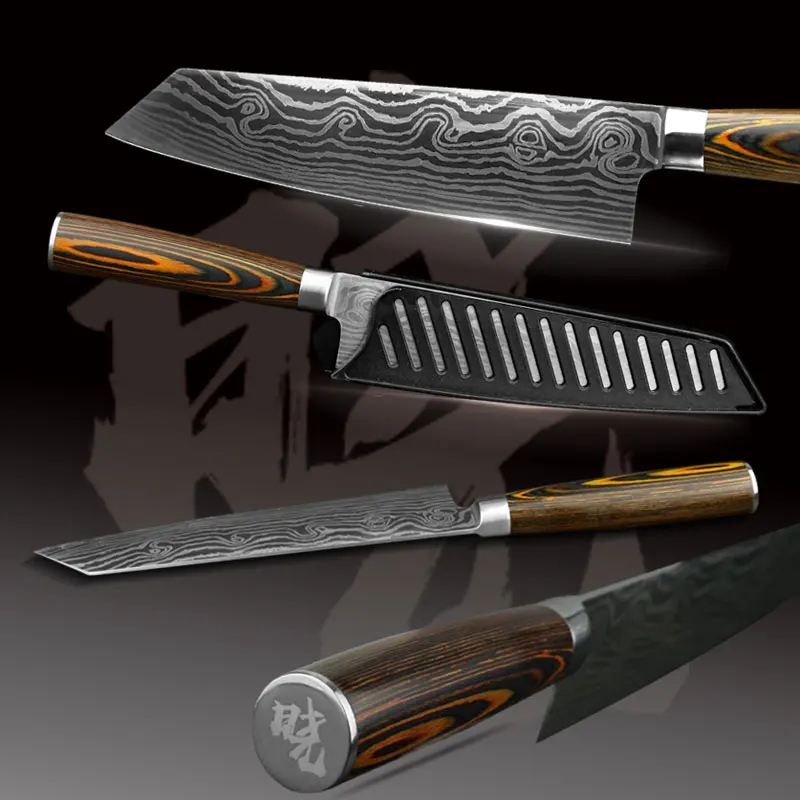 Нож шеф-повара имитация дамасской стали 7CR17 440C Santoku кухонный нож острый Кливер нож для нарезки Подарочный нож высокого качества