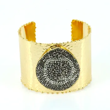 

F Q Y Letter Pattern Bangle for Women and Men 24k Gold color Pave Setting Rhinestone Cuff Bracelets & Bangles Wholesale price