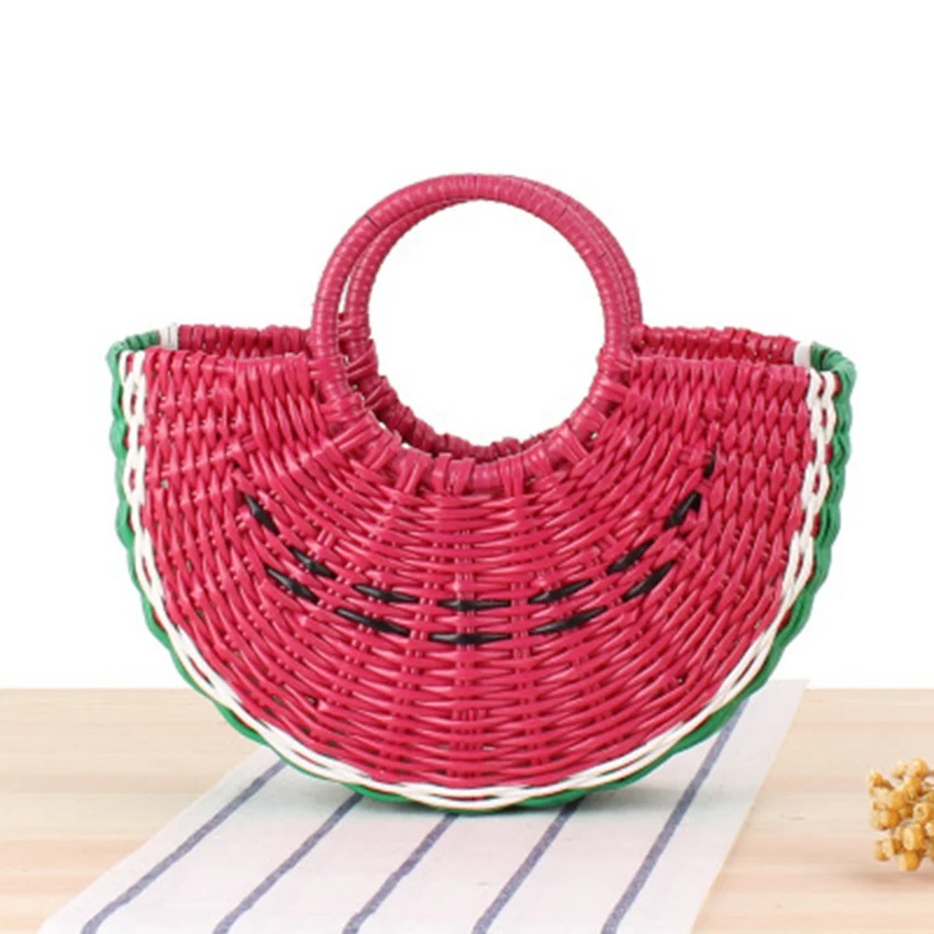 

Sweet girl hand bag cute semi-circular handmade PVC woven handbag travel leisure beach straw bag