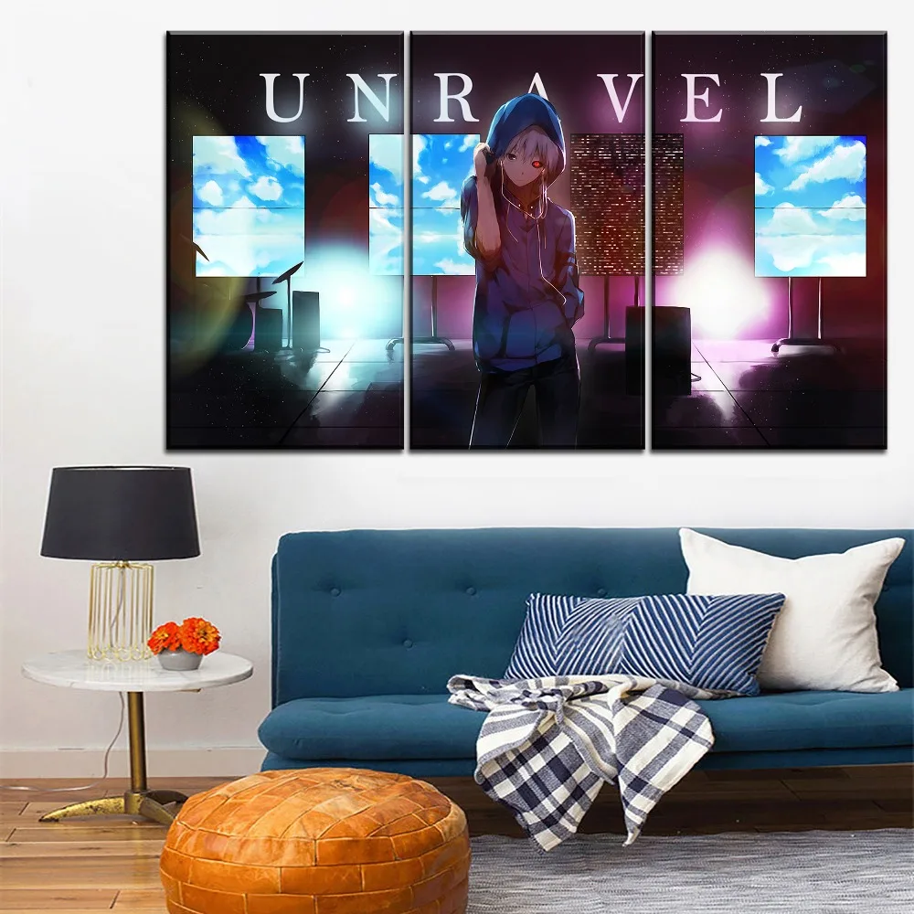 Modern Canvas HD Print Modular Poster Home Decorative Framework 3 Pieces Anime Tokyo Ghoul Ken Kaneki Listen To Music Painting | Декор для