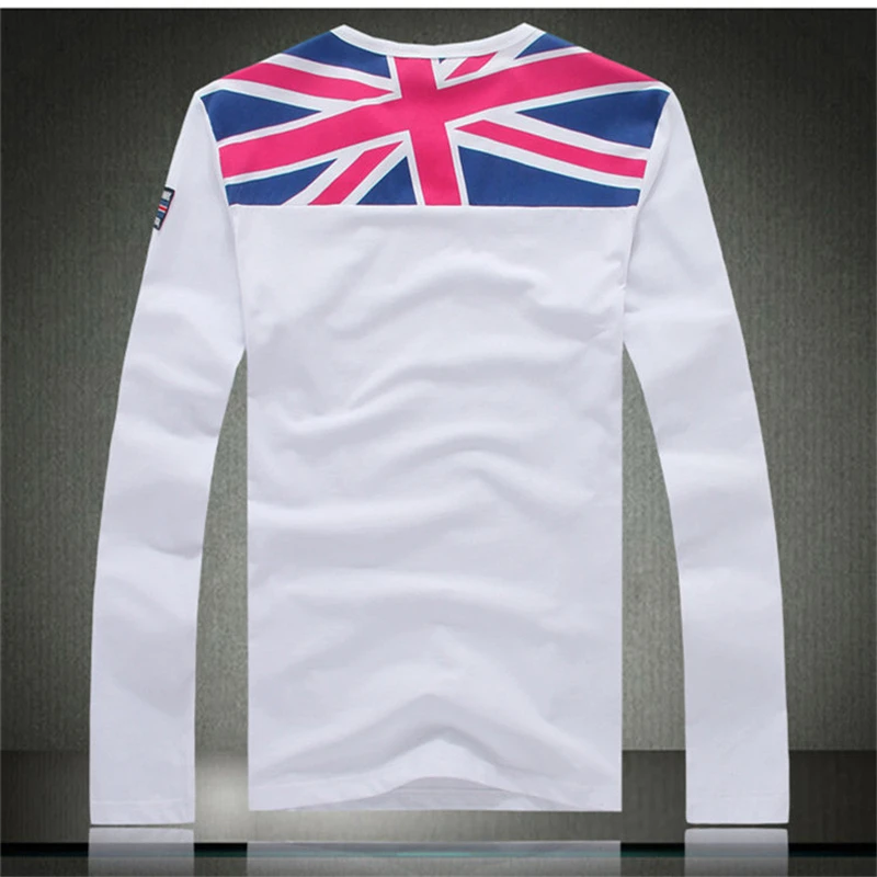 Британский стиль, рисовый слово, флаг, патч, модная Роскошная футболка с длинным рукавом, весна, высококачественный хлопок, бутик, футболка для мужчин, M-4XL
