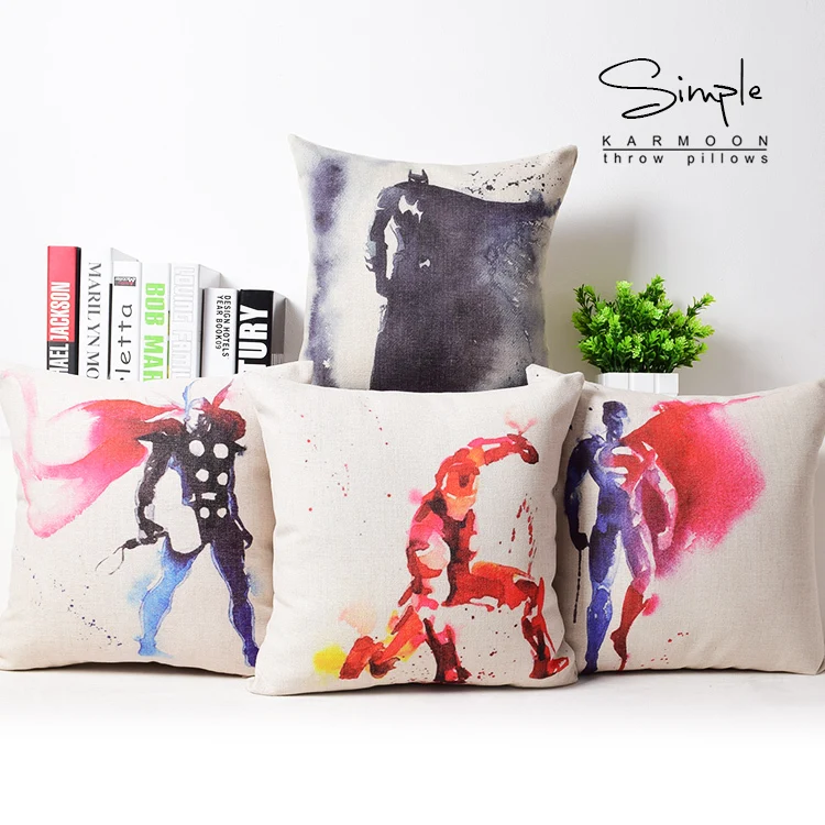 

Ink Superheroes pillows,Creative Watercolor Superman pillow Cushions,Linen pillowcase,home decorative pillows
