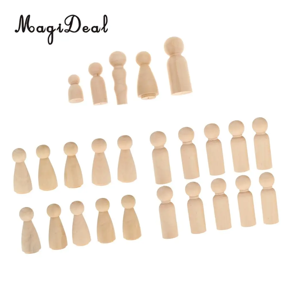 25 Pieces Assorted Blank Wedding Groom Bride Family People Figures Wooden Peg Dolls Crafts DIY Montessori Toys Cake Toppers