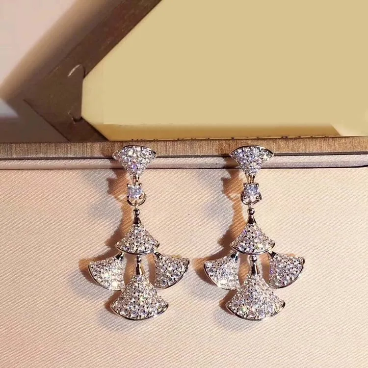 

Hot Brand Pure 925 Sterling Silver Jewelry For Women Full Stone Fan Earrings Diva Dream Party Stud Earring High Quality Jewelry