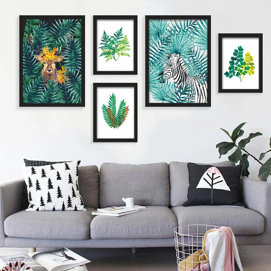 Модульный настенный художественный плакат в скандинавском стиле и принт акварельные растения тропический лист цветок кактус Печать на холсте Настенная картина гостиная