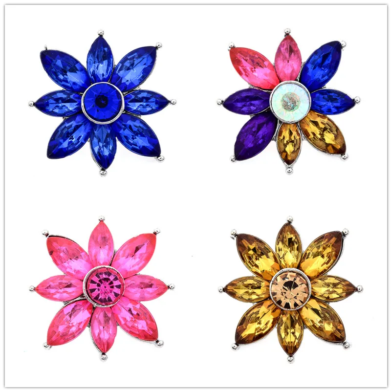 

New KZ3001 Beauty Rhinestone Colorful daisy Flowers 18mm snap buttons fit DIY snap jewelry wholesale