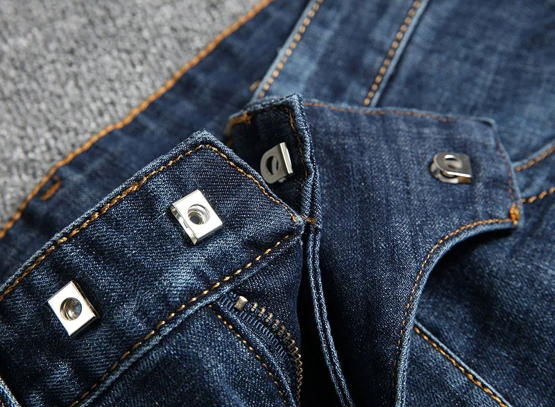Mcikkny Men Jeans Fashion Slim Fit Stretch Patchwork Jeans Men Brand Designer Trousers Blue Solid Color Pants Male Plus Size 42
