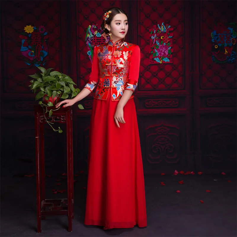 

Modern Chinese Wedding Dress Qipao Vintage Cheongsam Dresses Vestidos Formales Traditional Evening Gown Bride Traditions Kimono