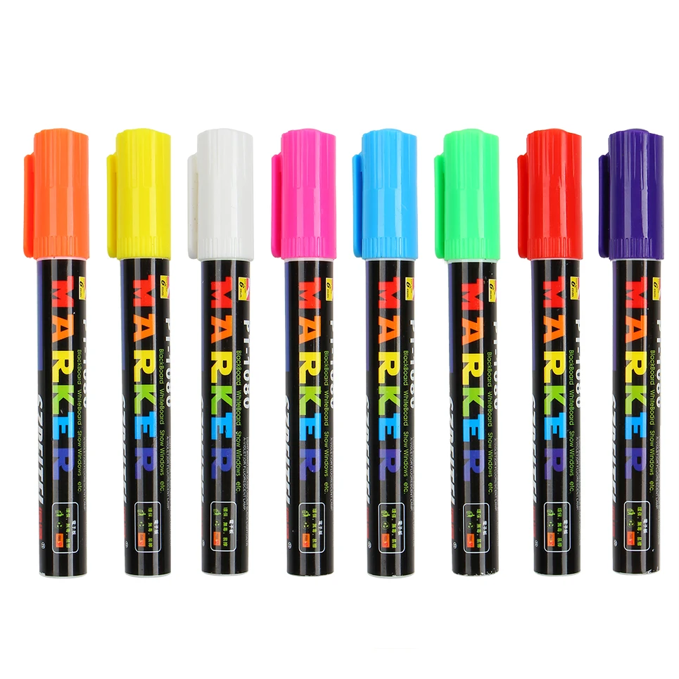 8 Colors/box Erasable Oblique Highlighter Pen Set 6mm Liquid Chalk Fluorescent Neon Marker LED Window Glassboard Pens 8 color suit highlighter chalk markers chalkboard erasable dustless water based non toxic liquid pens set
