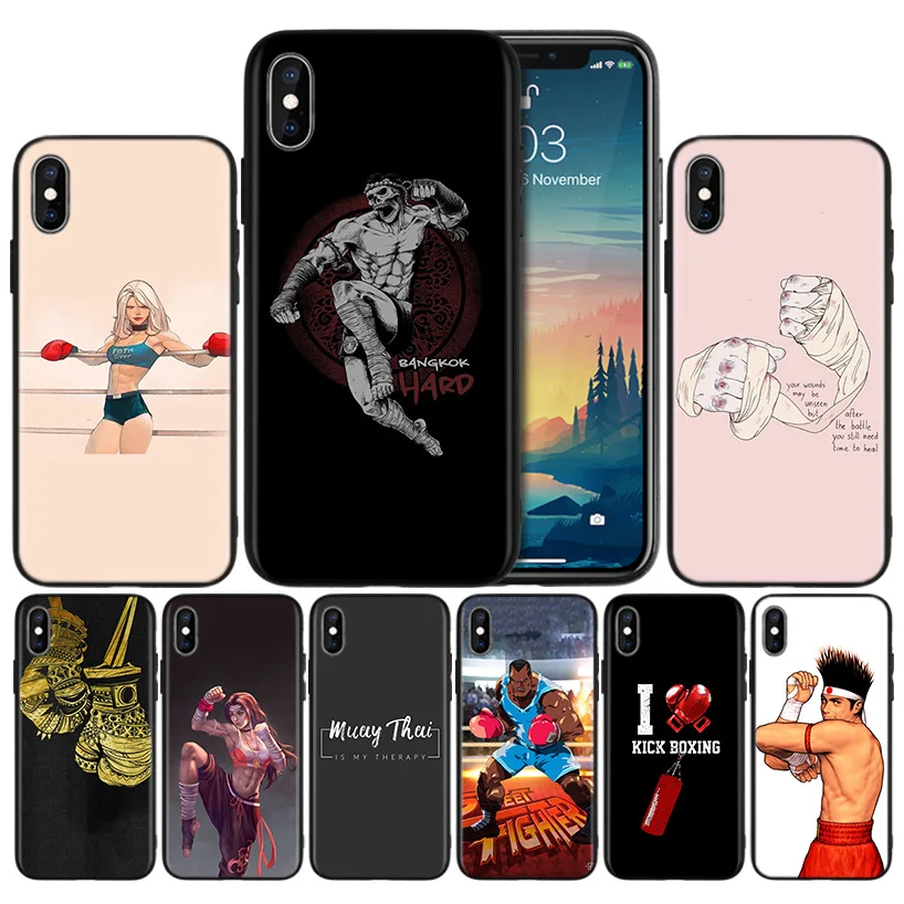 

Muay Thai Fight Boxing Soft TPU Black Silicone Case Cover for iPhone 7 8 XS Max XR X 6 6S 5 5C 5S SE Plus