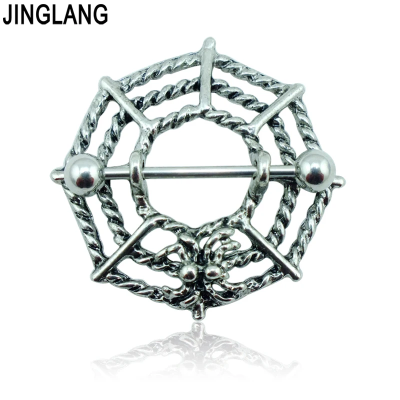 JINGLANG Body Piercing Nipple Rings Surgical Steel Barbell Retro Spider