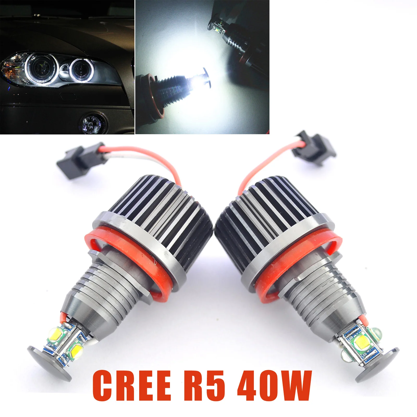 

1pair Car 40W H8 Error Free High Power Angel Eye Halo Ring Car LED Light Bulb E90 E92 XR657