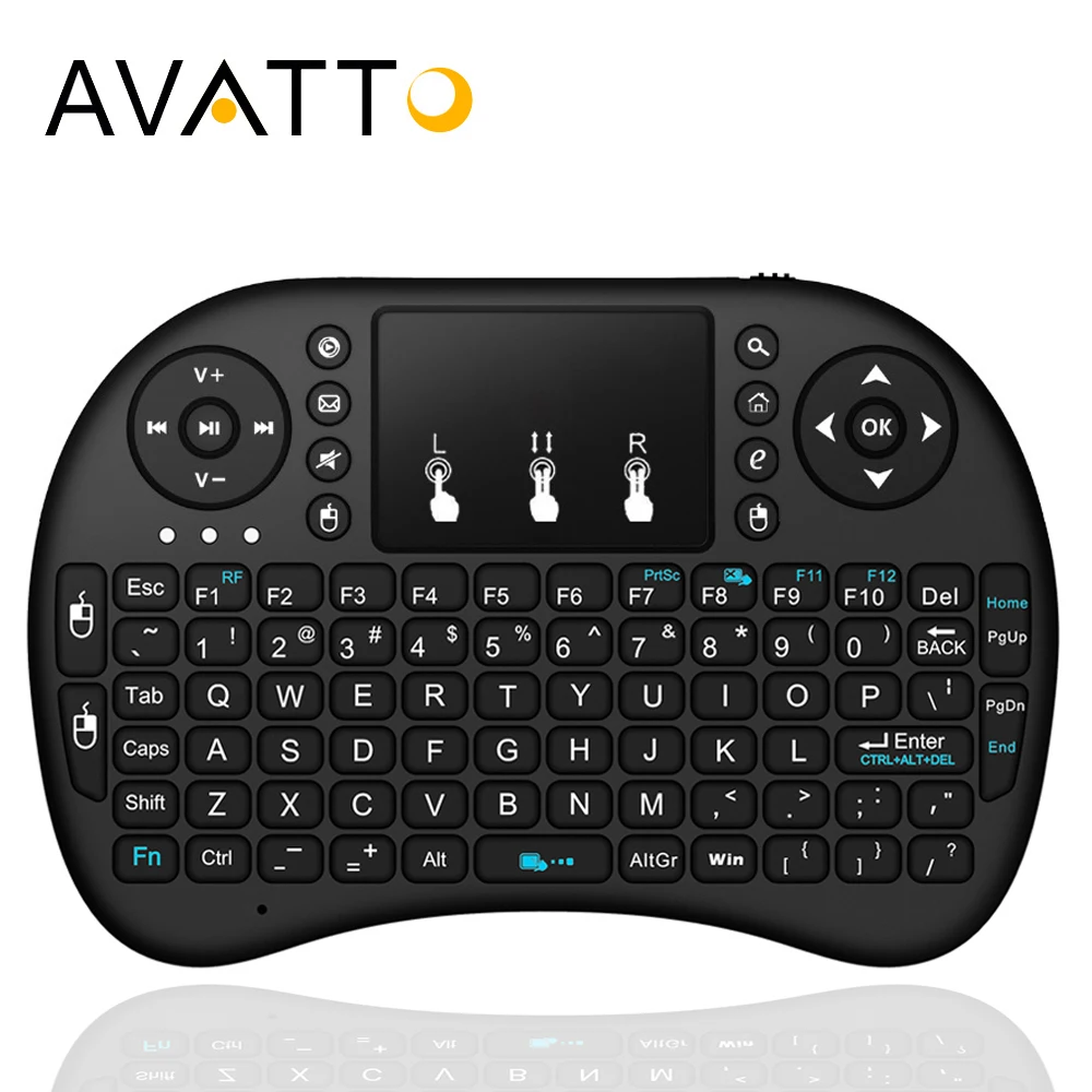 Goede AVATTO Engels, Russisch, hebreeuws Originele i8 Mini Gaming Keyboard Met 2.4 ghz Wireless TouchPad Air Mouse voor Smart TV, Android Doos