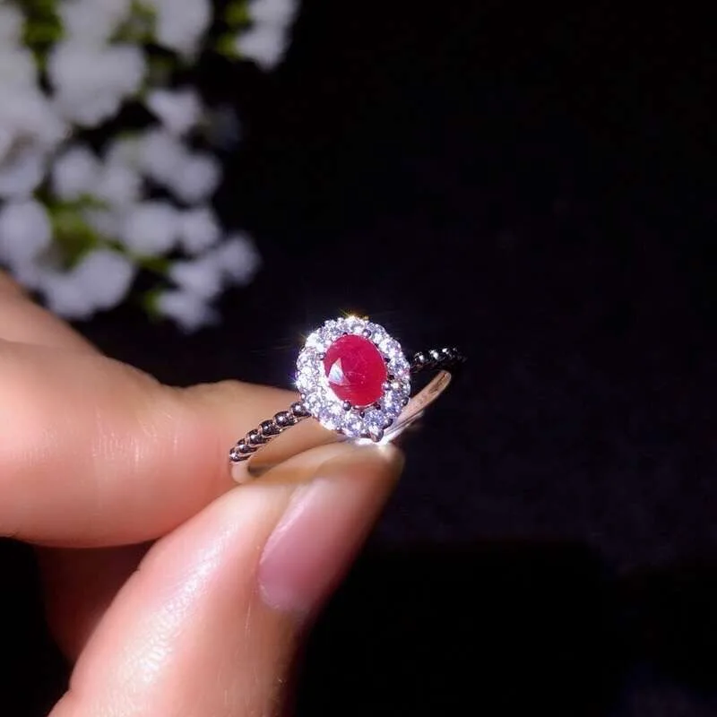 Classic ring, natural ruby ring, 925 Sterling silver, simple and delicate, lady's ring