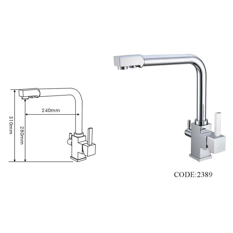 Factory Direct Wholesale Chrome Finished Osmosis Reverse Triflow Water Filter Tap Three Ways Sink Mixer 3 Way Kitchen Faucet