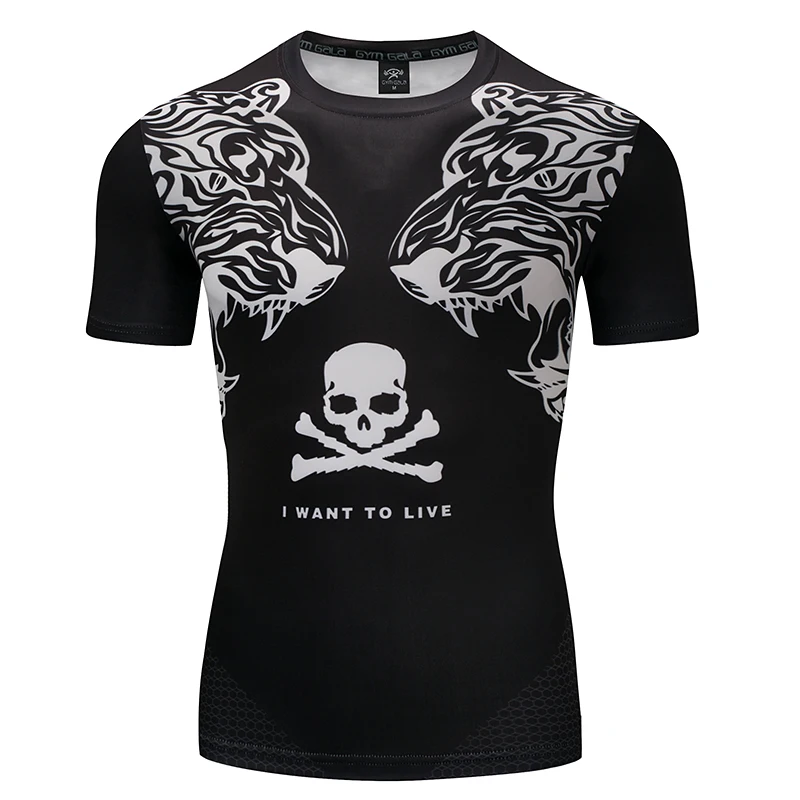 

New 2017 Compression T Shirt Men Skull leopard Print Man Fitness 3D T shirt Bodybuilding Summer Crossfit Funny T-shirt
