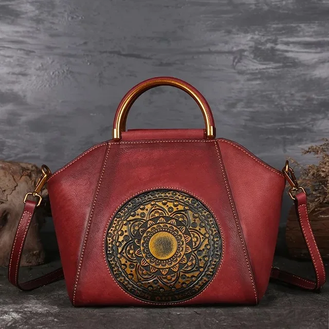 Vintage Handmade Flower Totes Handbag 3D Designer Genuine Leather Women