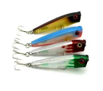 

80pcs laser hard fishing lure Popper mixed 4 colors strong fishing hook top water 6.5cm 6.6g Wholesale