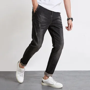 

Jeans Men 2020 NewMen's Slim pants Men's Black Hole jeans Diagonal Stretch Slim pants More Size 28-34 36