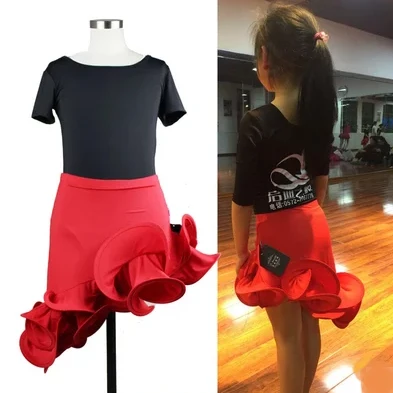 Ruffle Dance Skirt For Girls Children Kids Latin Dance Dress Patterns Unequal Practice Ballroom Tango Salsa Dancing Skirt images - 6