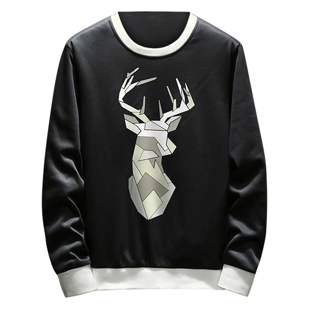 

JAYCOSIN Men's new long-sleeved round neck sweater elk print fashion personality winter thick warm warm sweater pullover