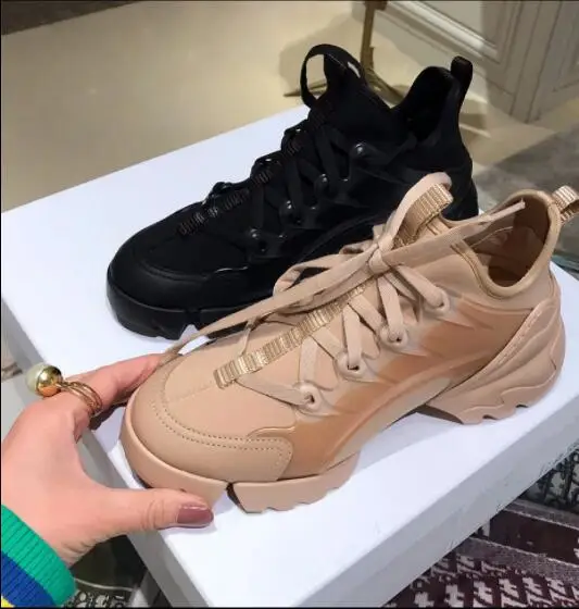 

New Platform Sneakers Women Wedges Shoes Thick Heel Genuine Leather Lace-up Patchwork Woman Casual Shoes Plus Size Customized