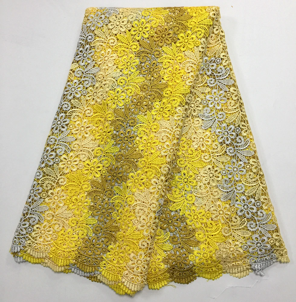 

2017 African Lace Fabric African Embroidered Guipure Cord Lace Nigerian Double Color Chemical Lace Fabric For women