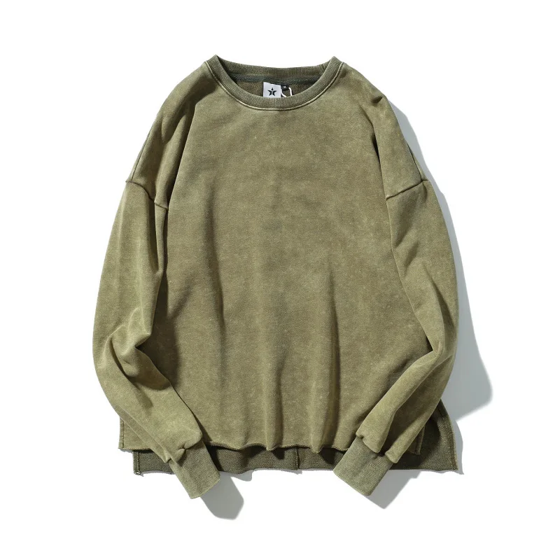 

Men's Autumn Loose Vintage Washed Solid Round Neck Hooded Street Wind Terry Thin Section Hoodie Pure Cotton Casual Hoodies