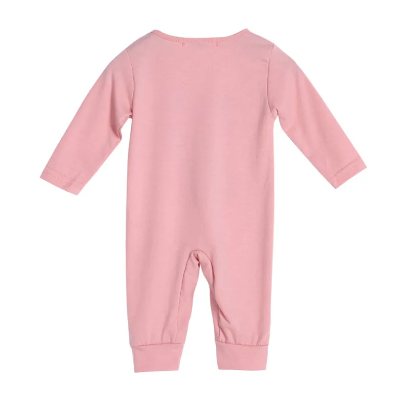 Newborn Baby Long Sleeve Cotton Romper Cloth Cartoon Cat Printing Infant Girls Boys Toddler Pajamas Clothing  pink pink back