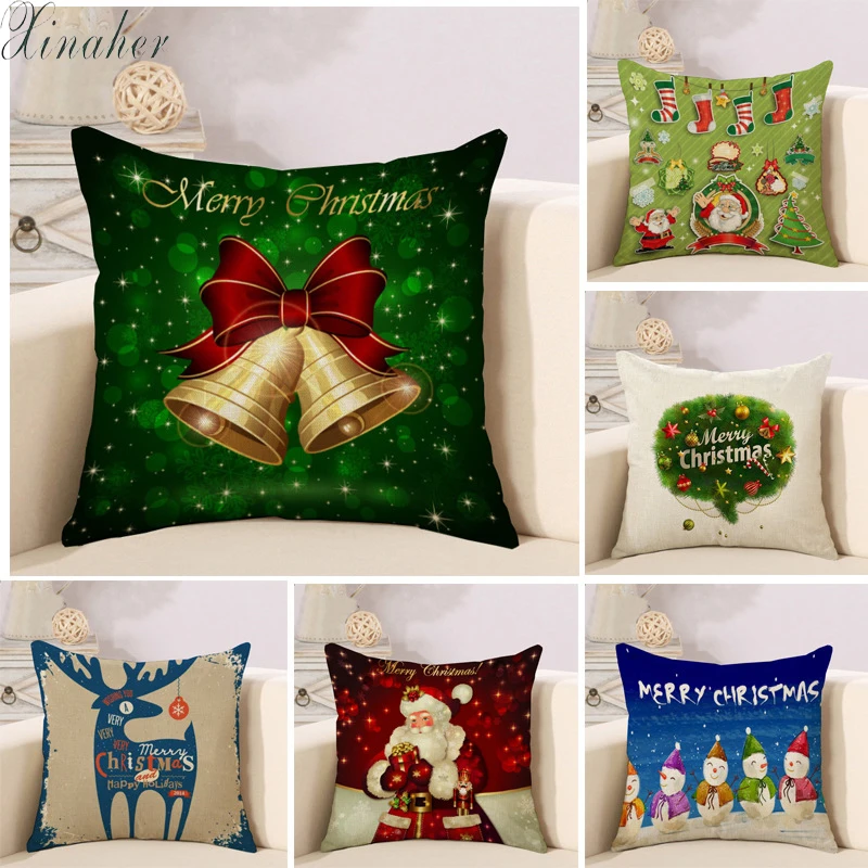 

45x45cm Halloween Christmas Cushion Cover Throw Pillows Case Cotton Linen Tree New Year Decorative Pillows For Sofa funda cojin