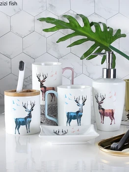 

Nordic Ceramics Bathroom Accessories Set Soap Dispenser/Toothbrush Holder/Tumbler/Soap Dish/tray Washing Lovers Bathroom Set