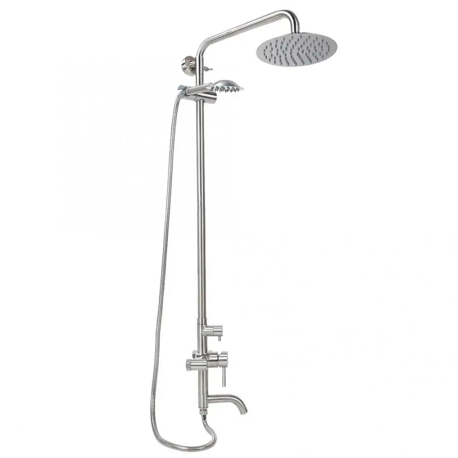 

304 Stainless Steel Bathroom Rain Shower Faucet Valve Mixer Hand Sprayer Wall Mount Tap Set