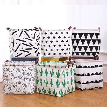 

Cotton Linen Cloth Laundry Basket Foldable Storage Basket Bag Barrels for Kids Sundries Toys Holder Container Organizer Box