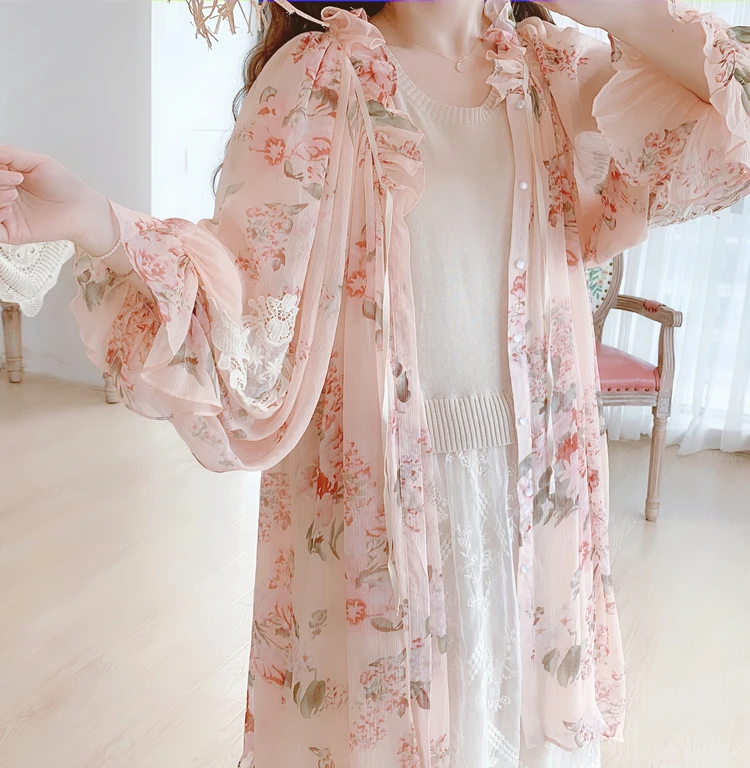 2019 горячая Распродажа Blusas блузка большого размера женский шифоновый кардиган рубашка Ретро Суд фонарь рукав длинный солнце для защиты