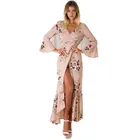 Save 12.69 on Boho chic Summer style high split women dress 2017 bohemia beach dress full sleeve v-Neck print loose maxi long beach wear dress