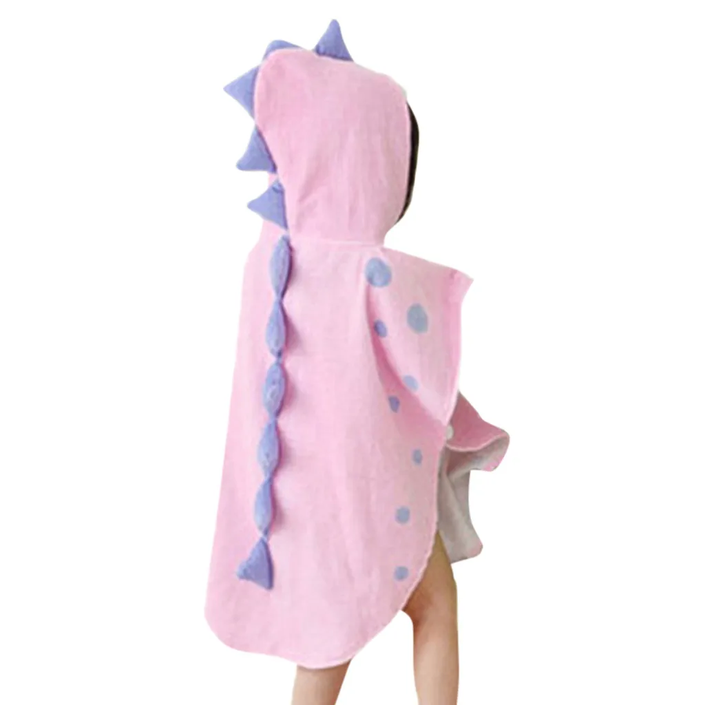 Детский халат с капюшоном и рисунком динозавра; банный халат с героями мультфильмов; пляжное полотенце для девочек и мальчиков; детский подарок - Цвет: Pink