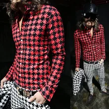 Новейшие мужские рубашки для певцов в ночном клубе с гусиной лапой, Облегающая рубашка camisa masculina, мужские повседневные Хип-хоп панк, сценический костюм, blusas