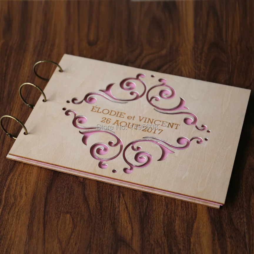 Изготовленная на заказ деревянная Свадебная книга для гостей, свадебный альбом с лазерной гравировкой, персонализированные, книга для гостей