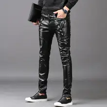 Черные модные мотоциклетные брюки из искусственной кожи Мужские штаны для ног плюс бархатные утепленные брюки из искусственной кожи для мужчин осень-зима