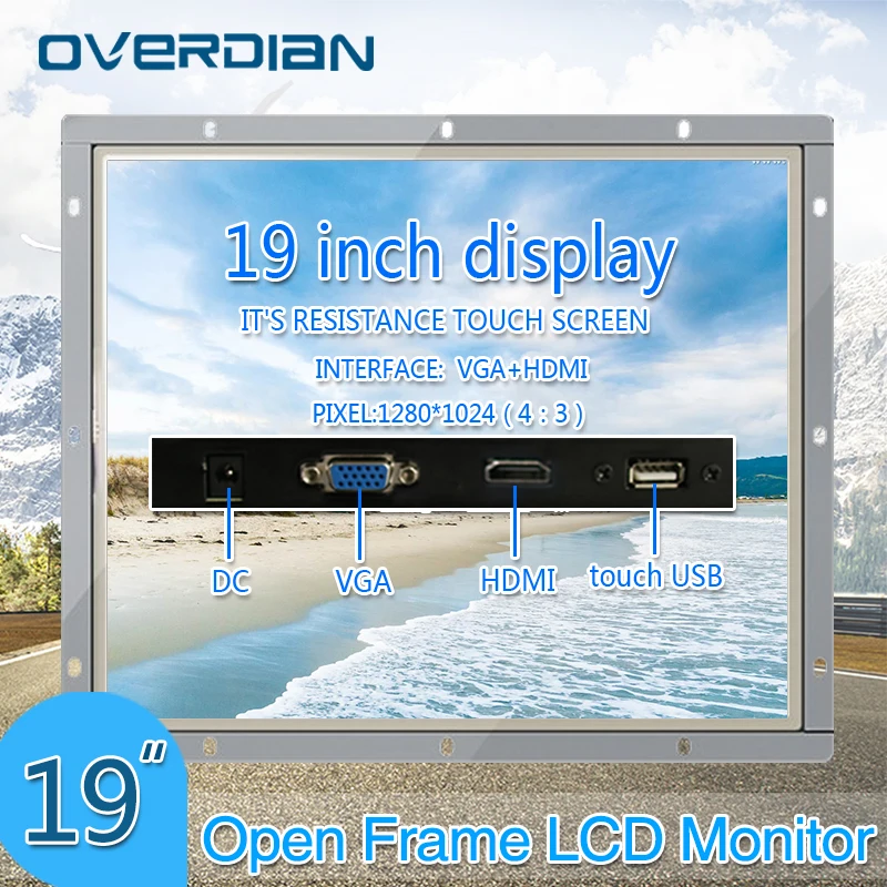 

19Inch/19" Open Frame Metal Shell Industrial Monitor VGA/USB/HDMI Interface TFT Type 4:3 Squarescreen Display Resistance Screen