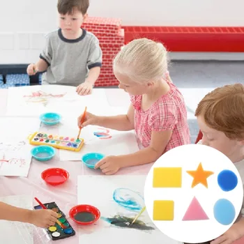 

6 pcs Children Kids Painting Sponge Brush Water-based Paint Toy Geometric Shape Soft Sponges Block